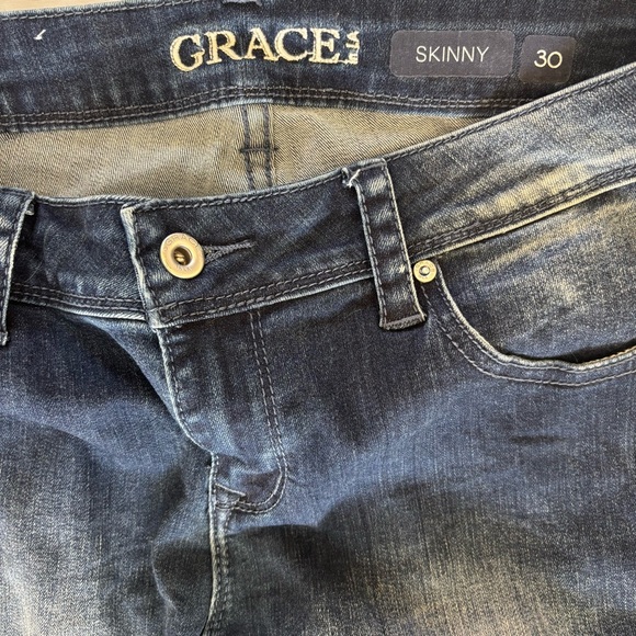 Grace Embroidered Side-Trim Straight-Leg Jeans in Dark Blue Women’s 30 - Picture 5 of 8